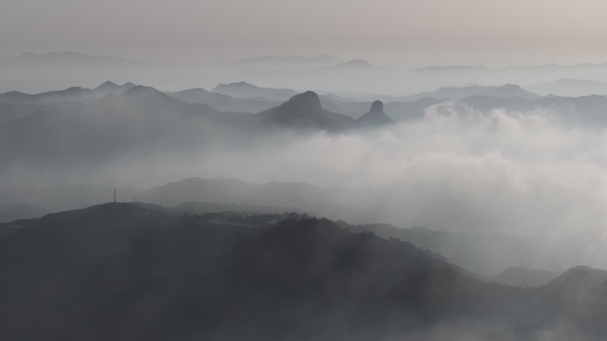 水墨山水画山区航拍