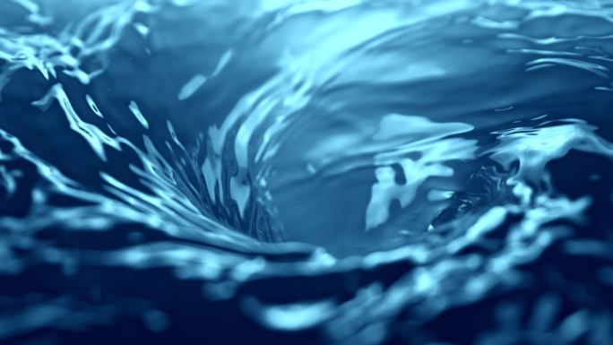 蓝水漩涡以1000 fps的速度超慢运动。以高速电影摄影机拍摄。
