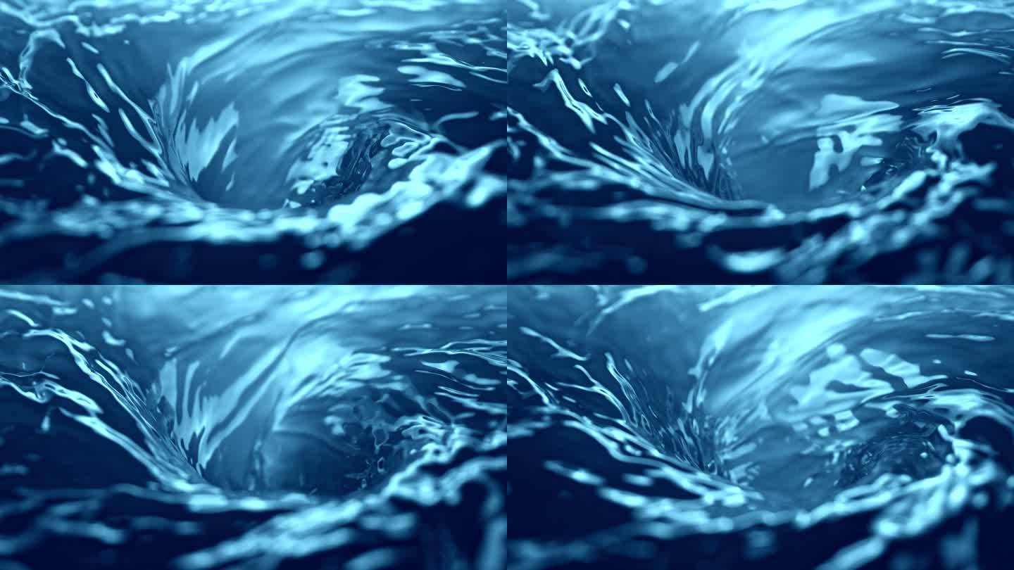 蓝水漩涡以1000 fps的速度超慢运动。以高速电影摄影机拍摄。