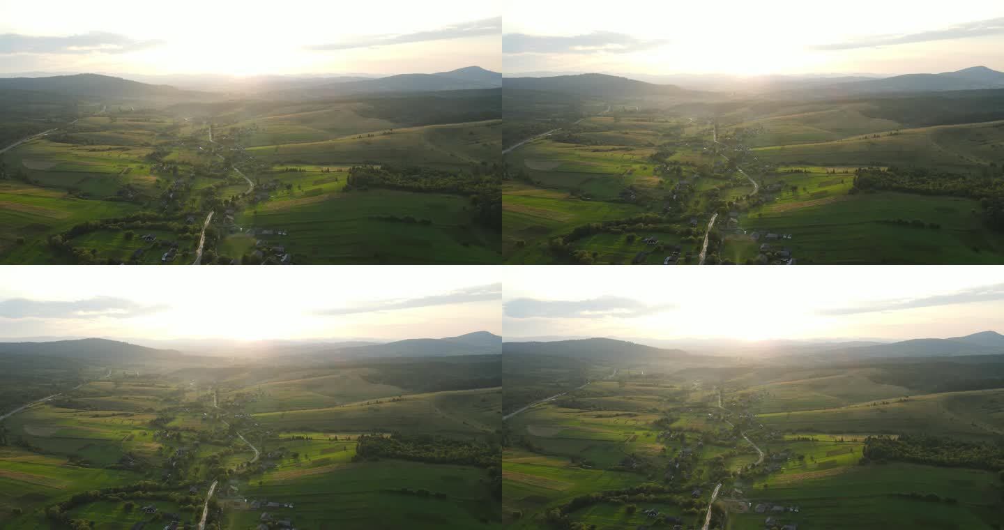 喀尔巴阡山脉的日落。高质量的镜头