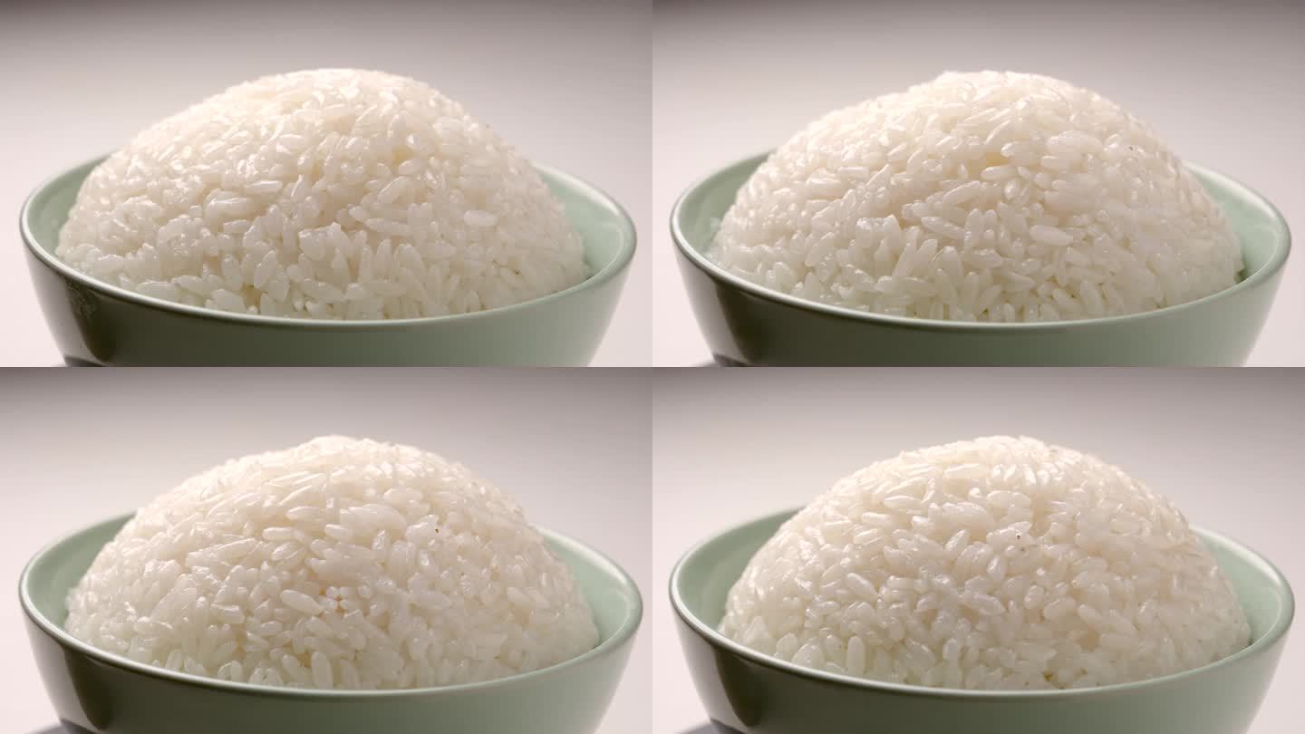 碗中的白色米饭旋转特写