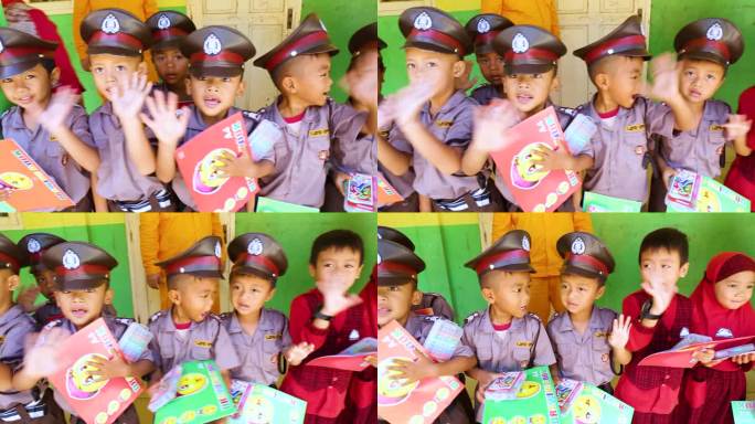 印尼孩童高兴地挥手