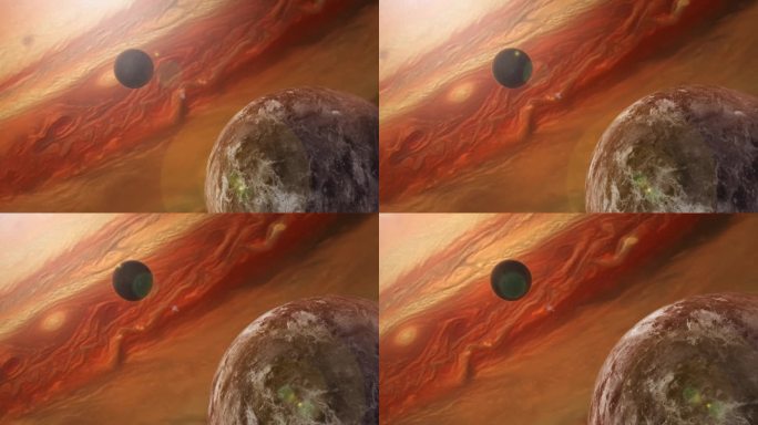 红太空行星经过()动画显示在外层空间旋转的红行星和月亮。未来的天空从科幻小说中脱颖而出。这个平滑的3