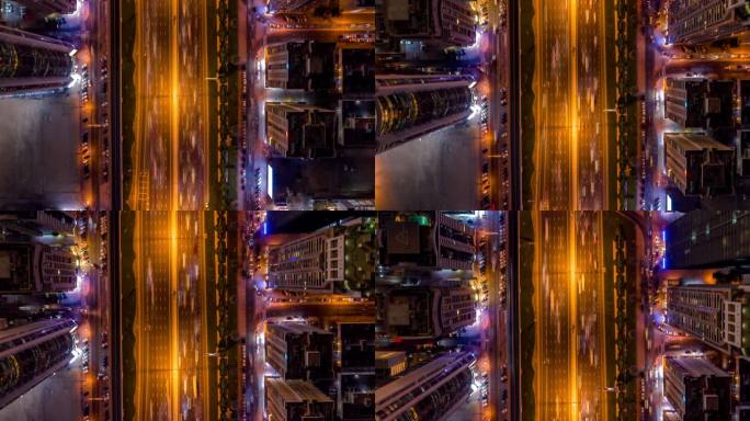 直升机夜间飞越公路城市塌方高峰时间交通技术通讯都市景观低光Uhd Hdr