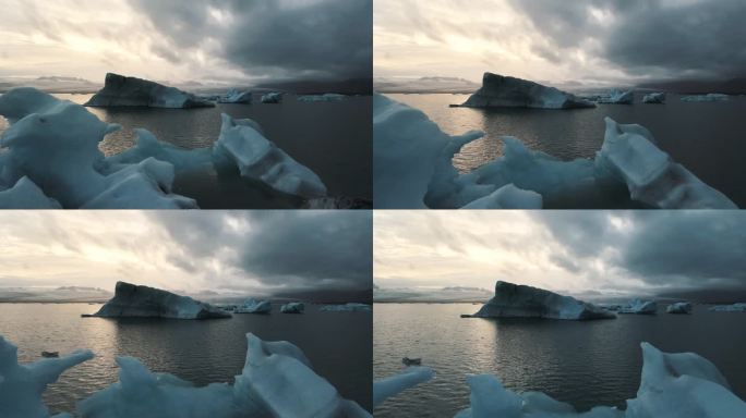 冰岛的冰川和冰山。空中录像。高质量的镜头