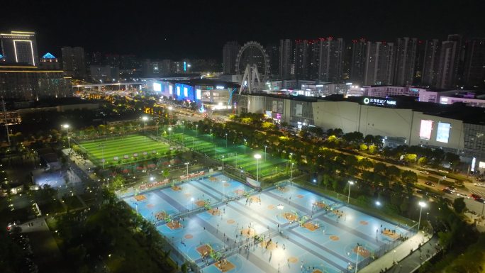 宁波北仑青年体育中心4K航拍夜景素材
