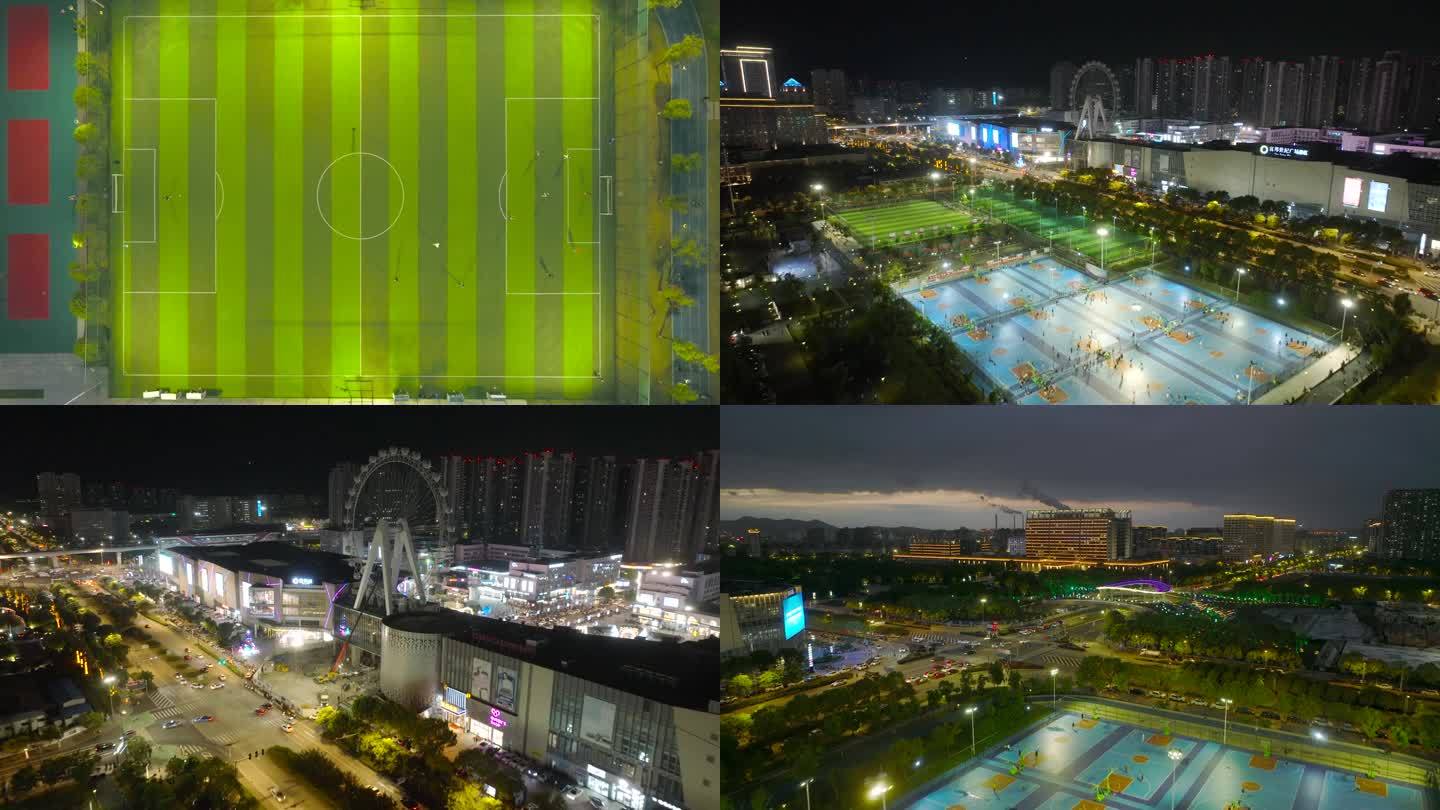 宁波北仑青年体育中心4K航拍夜景素材