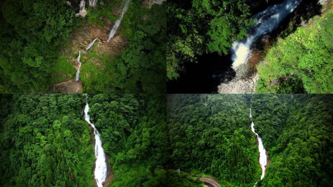 原创4k高山瀑布流水大自然绿色生命素材