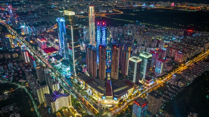 南宁东盟商务区夜景高清航拍延时视频