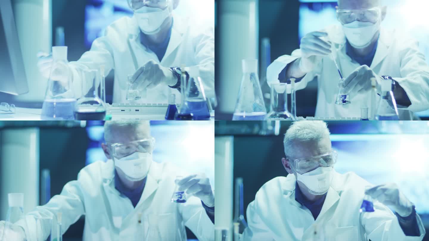 科学家正在实验室混合化学试剂。