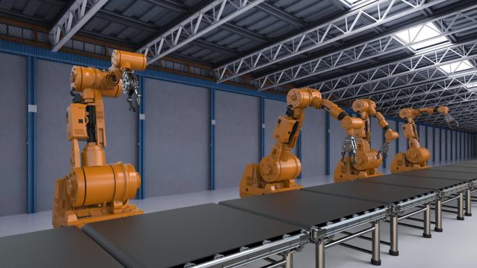 工厂动画中3D渲染机器人臂