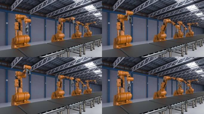 工厂动画中3D渲染机器人臂