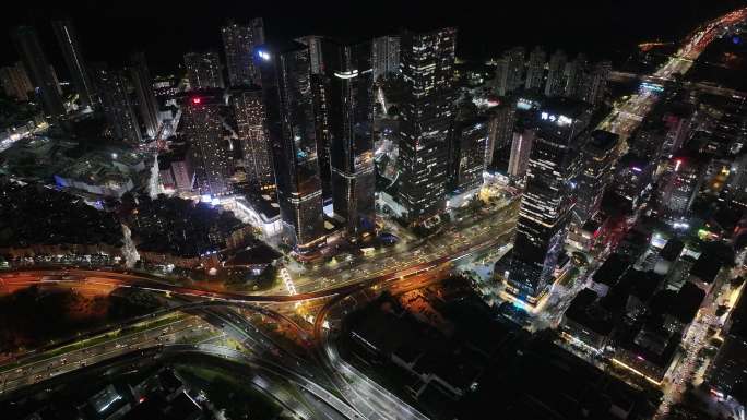 深圳福田区中洲湾建筑群夜景航拍