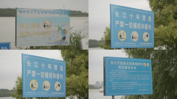 3组长江大保护宣传标牌，长江禁捕