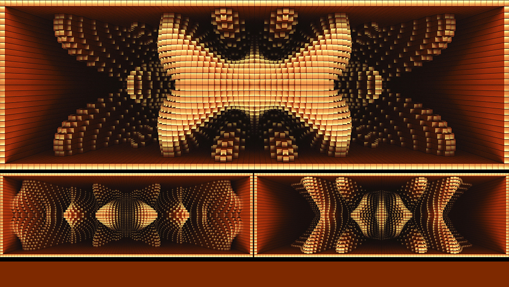 【裸眼3D】红金方块立体曲线艺术墙体背景