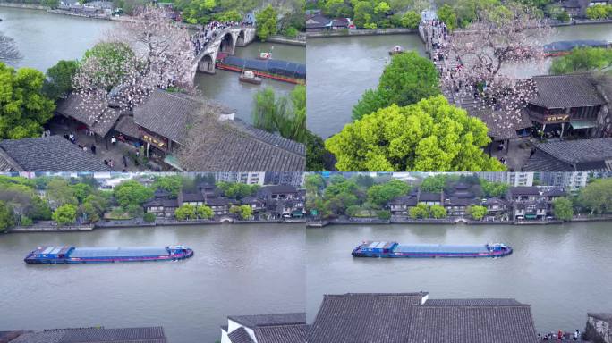 拱宸桥货船通过，航行在京杭大运河上