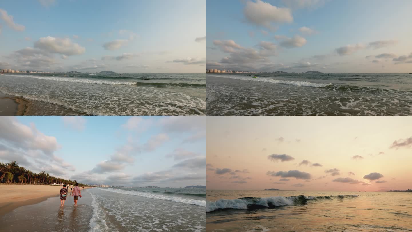延时拍摄天空云朵沙滩海浪金色海边三亚海南