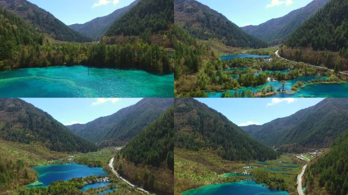 四川阿坝九寨沟卧龙海树正群海航拍川西风景