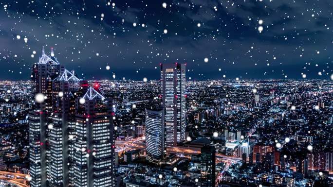 新宿白雪夜景3D渲染