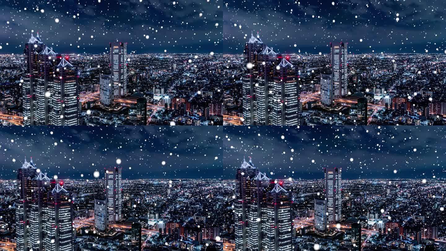 新宿白雪夜景3D渲染