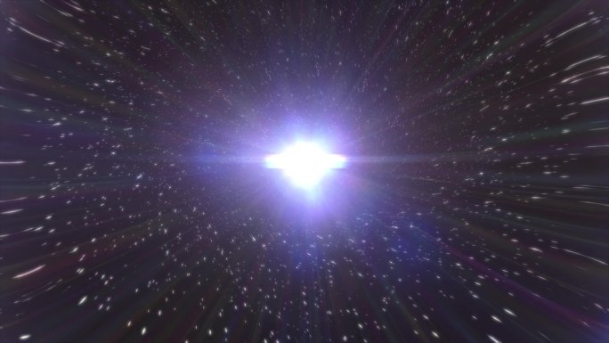光流进入黑洞的空间。超空间跳跃穿过恒星到一个遥远的空间。抽象粒子聚集在虚拟空间的中心。一个明亮的光隧
