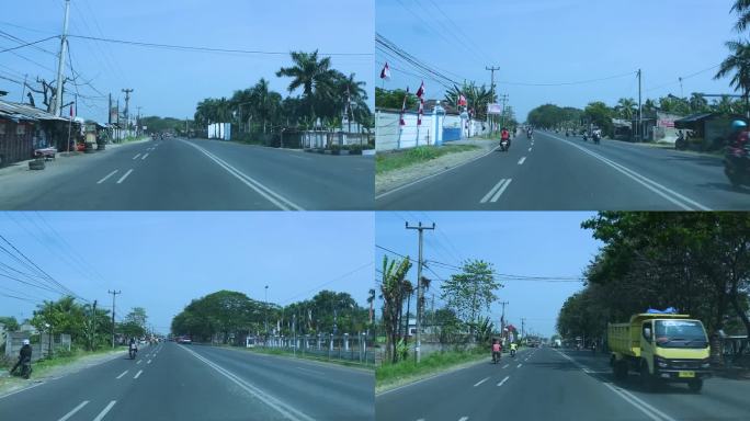 印尼道路、摩托车行驶、印尼小镇道路