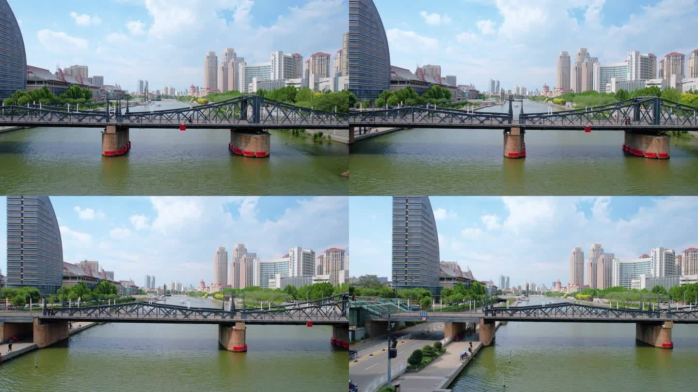 天津都市城市唯美风光海河金汤桥蓝天白云