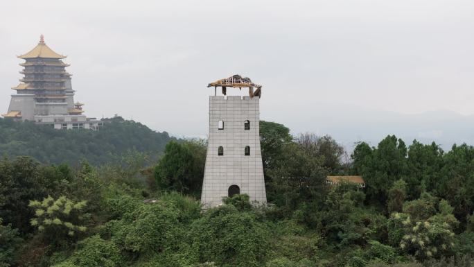 黄石铁山区东方山旁走马坪新建的瞭望塔航拍