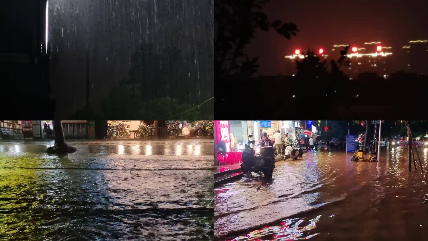 特大暴雨天积水内涝淹没城市实拍台风水浸街