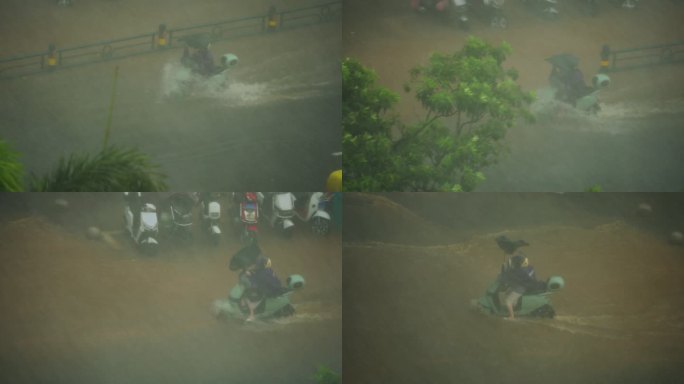 暴风雨中艰难骑行