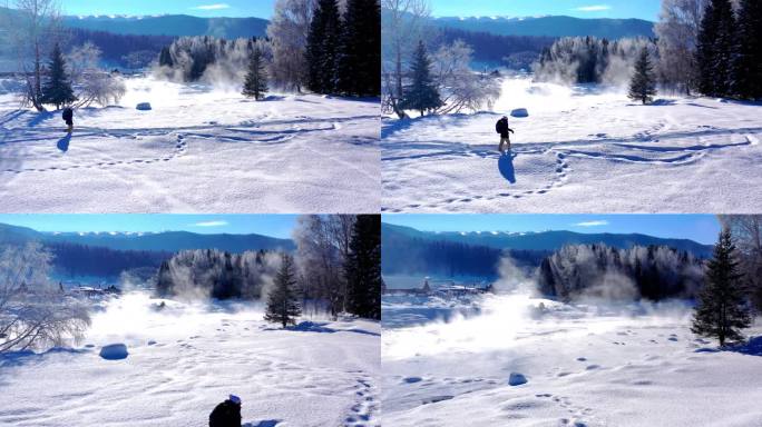 一个人在禾木雪地里行走