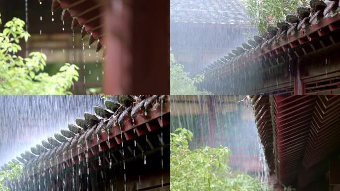 4k唯美 屋檐下雨 空镜意境