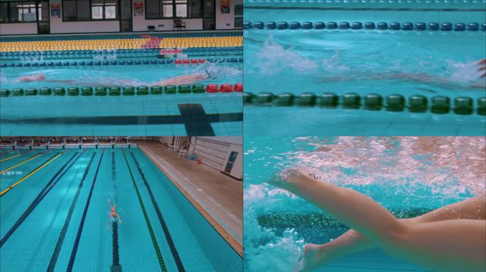 航拍自由泳，水下拍摄自由泳特写镜头