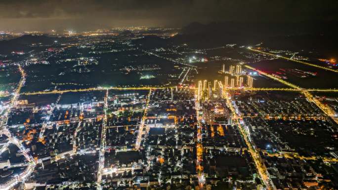 台州临海市杜桥镇夜景高楼写字楼CBD小区