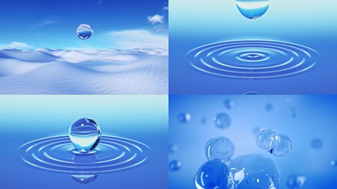 蓝天下的雪山和纯净水分子三动画广告素材
