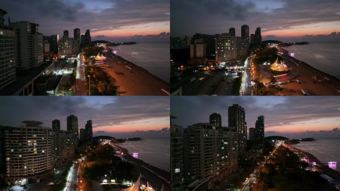 航拍威海国际海水浴场环海路海景壹号夜景