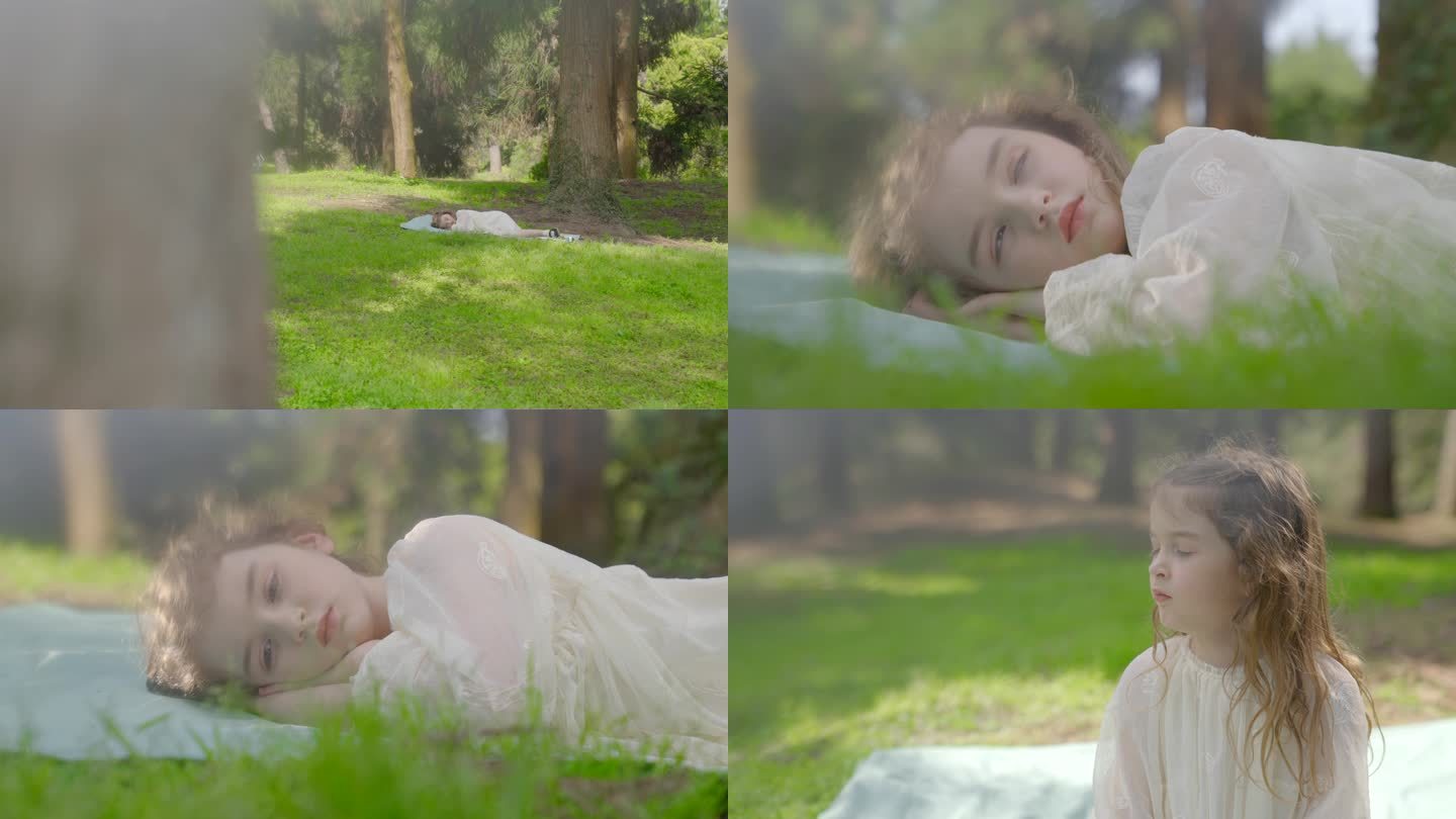 女孩躺在草地上 梦幻唯美 意境