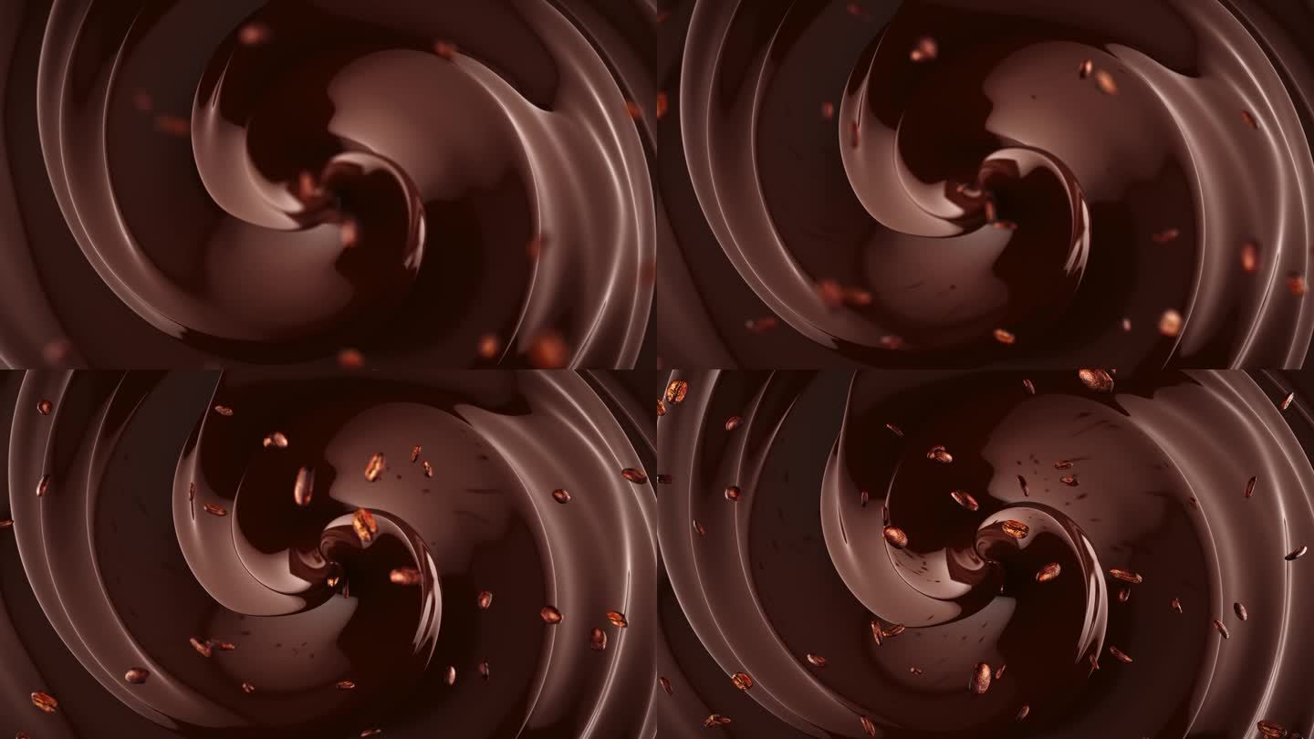 纵享丝滑巧克力旋涡和克力豆下落广告素材
