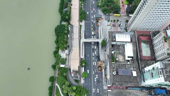 三明市江滨路俯拍道路交通车流车辆