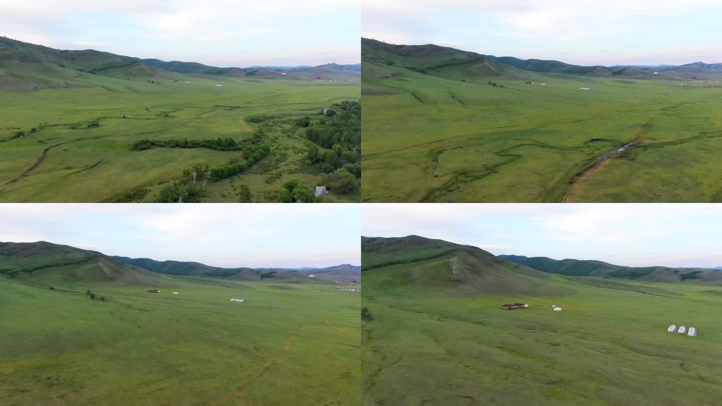 蒙古草原溪流森林无人机4K高清航拍