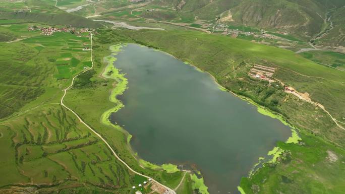 航拍四川甘孜炉霍卡萨湖高山草甸海子风光