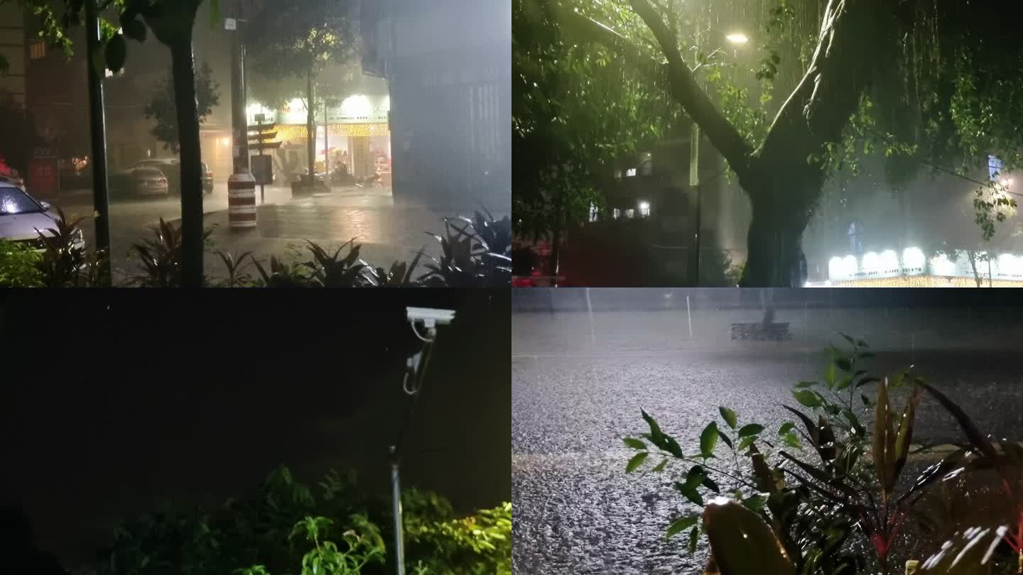 极端天气夜晚特大暴雨水浸道路暴雨城市洪涝