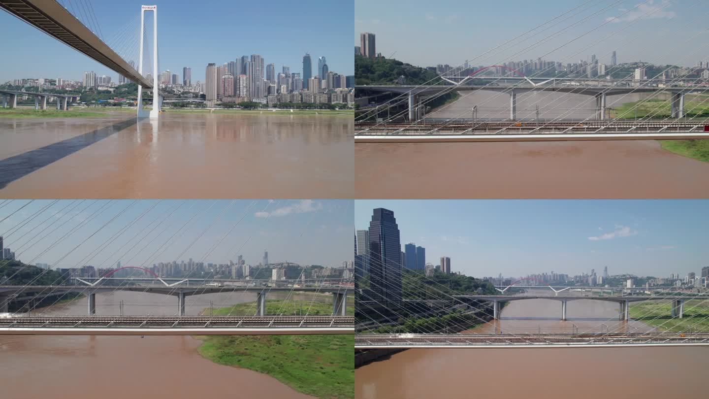 4K航拍重庆三桥合一南纪门轨道大桥