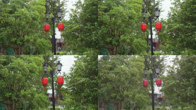 路灯上的红色灯笼