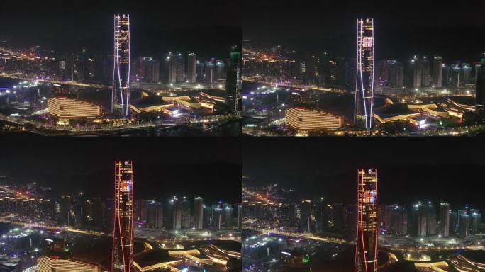 广东 珠海 高楼 航拍 夜景 晚霞
