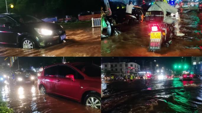 特大暴雨天积水内涝淹没城市实拍台风水浸街