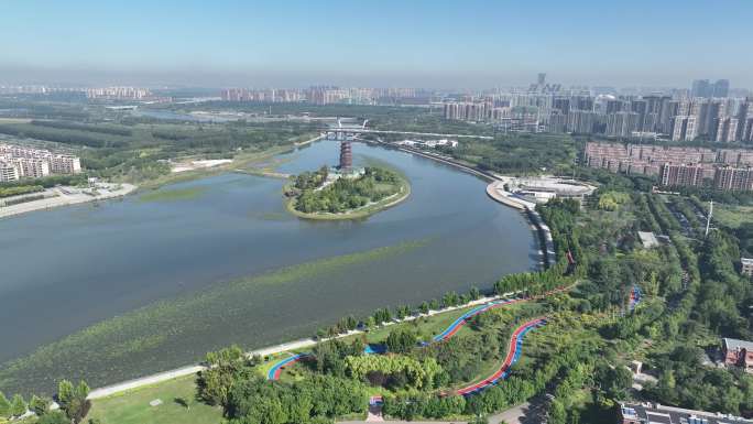 淄博城市航拍孝妇河湿地公园