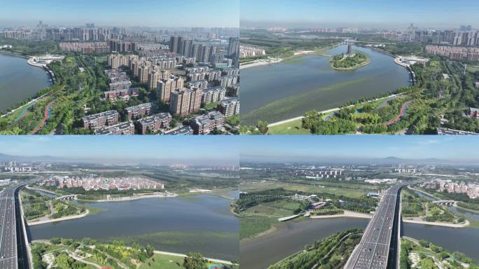 淄博城市航拍孝妇河湿地公园