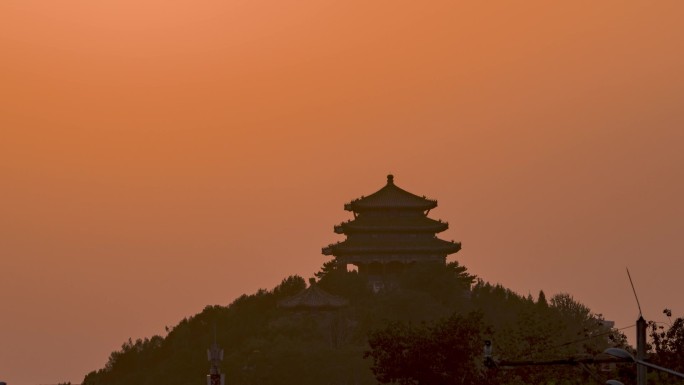 高清实拍北京万春亭悬日太阳落山延时摄影