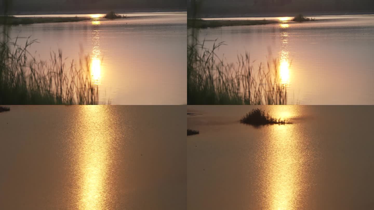 沂河河面落日夕阳美景